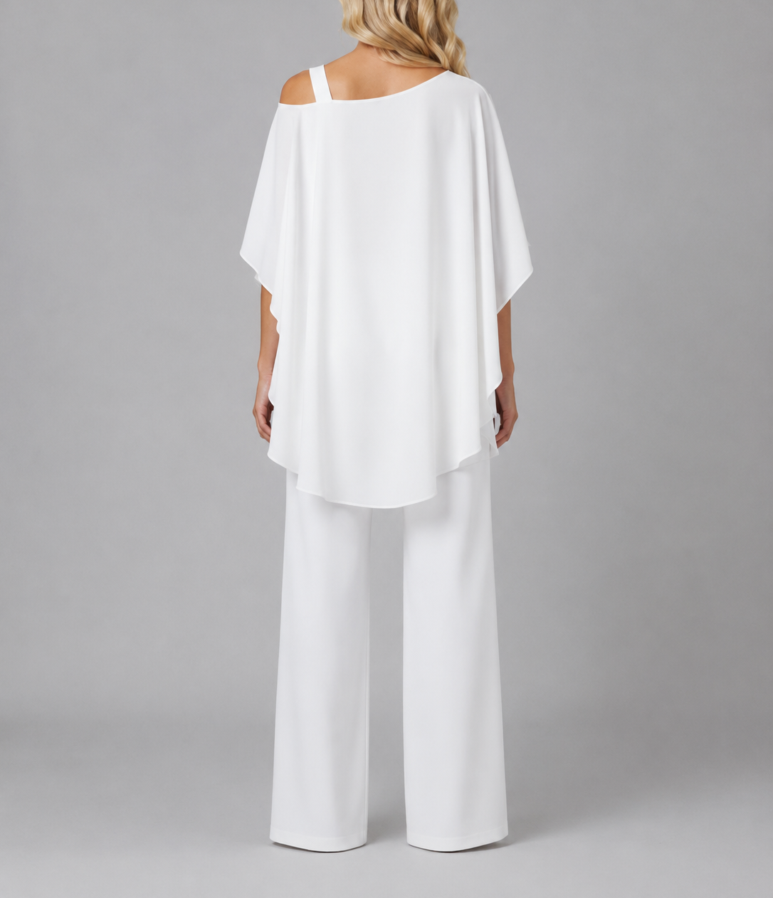 Paloma - Women's Cold-Shoulder Layered Chiffon Trousers Set