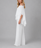 Paloma - Women's Cold-Shoulder Layered Chiffon Trousers Set