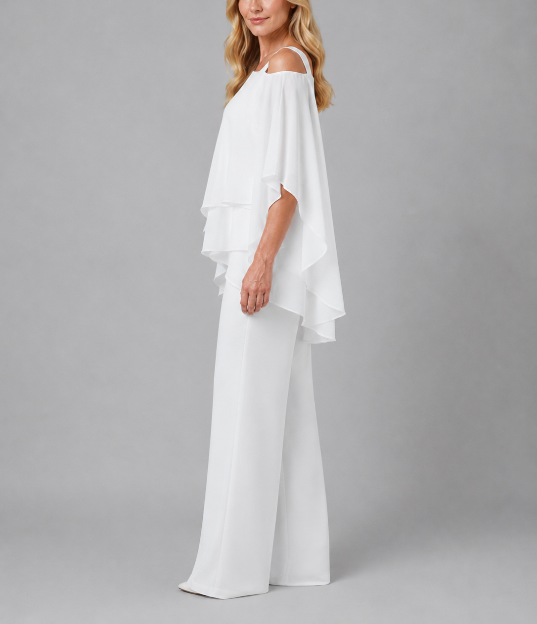 Paloma - Women's Cold-Shoulder Layered Chiffon Trousers Set
