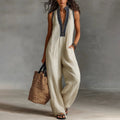 Paloma - Women's Embroidered V-Neck Wide-Leg Jumpsuit