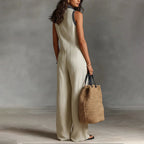 Paloma - Women's Embroidered V-Neck Wide-Leg Jumpsuit