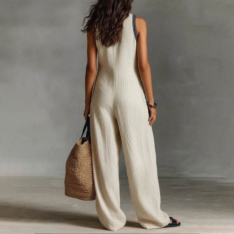 Paloma - Women's Embroidered V-Neck Wide-Leg Jumpsuit