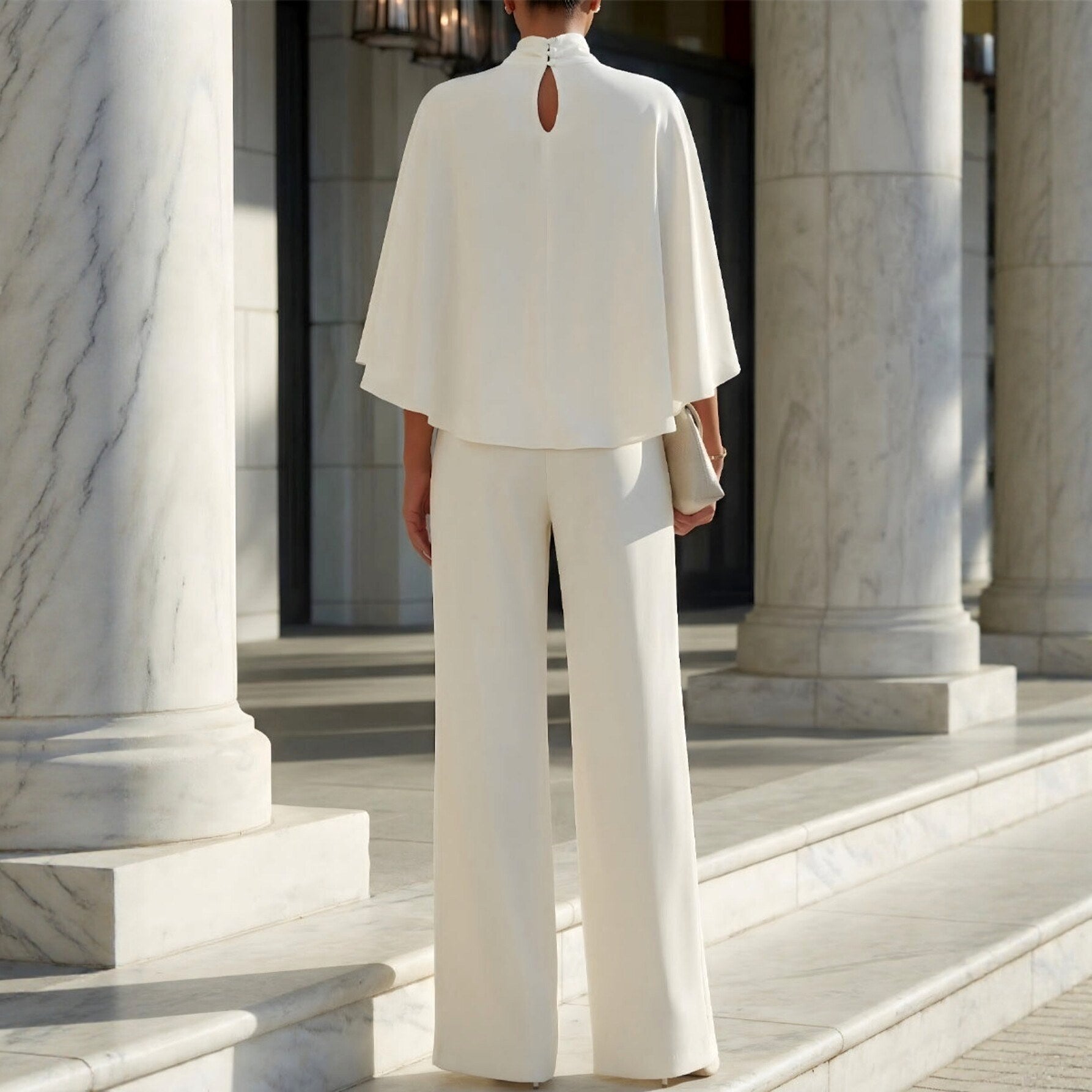 Pearl - Women's Cape Sleeve Top & Wide-Leg Pants Set 3