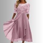 Petra - Women's Lace-Bodice A-Line Midi Dress