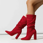 Portia - Women's Gathered Mid-Calf Block-Heel Boots