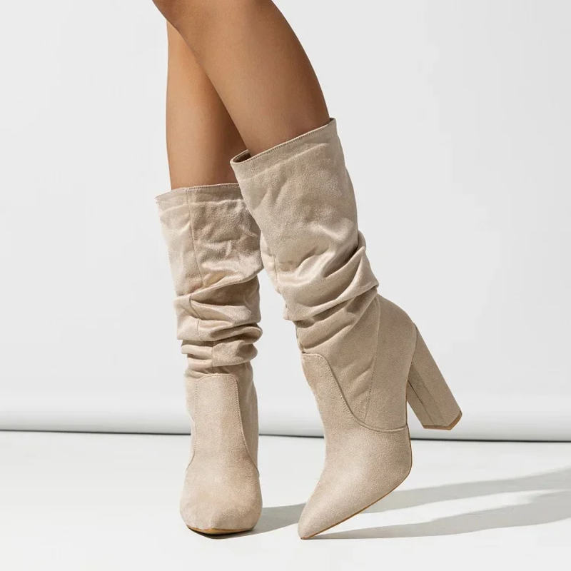 Portia - Women's Gathered Mid-Calf Block-Heel Boots