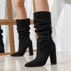 Portia - Women's Gathered Mid-Calf Block-Heel Boots