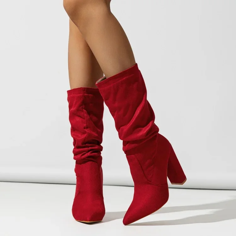 Portia - Women's Gathered Mid-Calf Block-Heel Boots