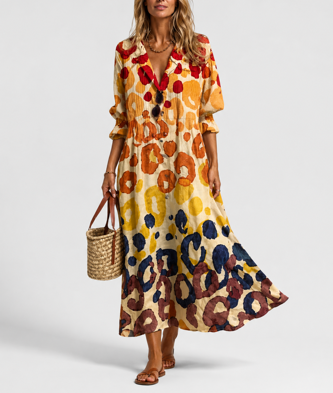 Priya - Women's Button-Front Printed Maxi Dress