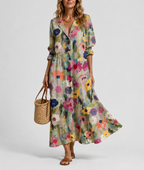 Priya - Women's Button-Front Printed Maxi Dress