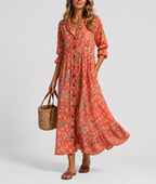 Priya - Women's Button-Front Printed Maxi Dress