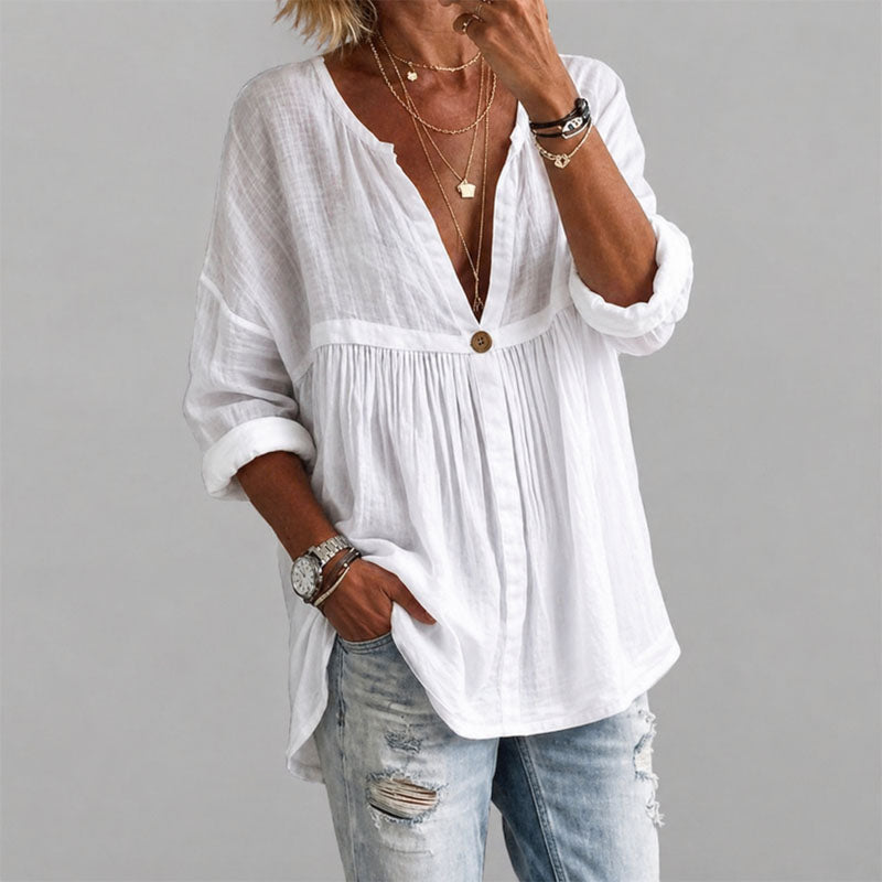 Quinley - Women's Button-Front V-Neck Tunic Blouse