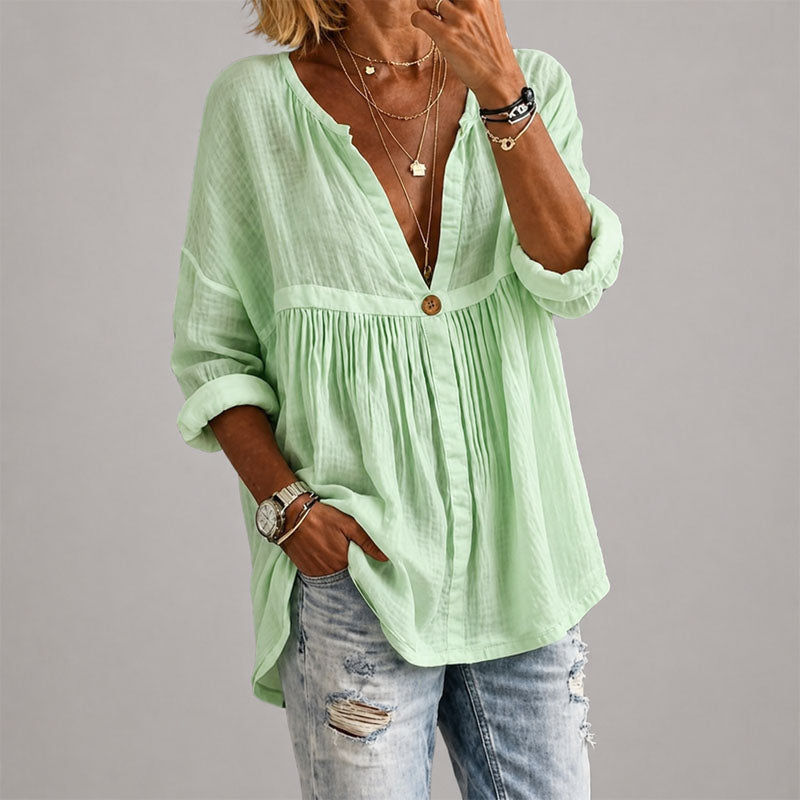 Quinley - Women's Button-Front V-Neck Tunic Blouse