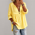 Quinley - Women's Button-Front V-Neck Tunic Blouse