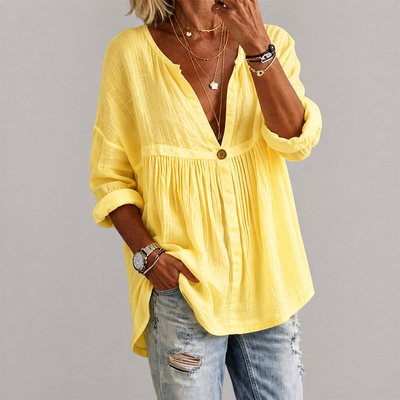 Quinley - Women's Button-Front V-Neck Tunic Blouse
