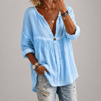 Quinley - Women's Button-Front V-Neck Tunic Blouse