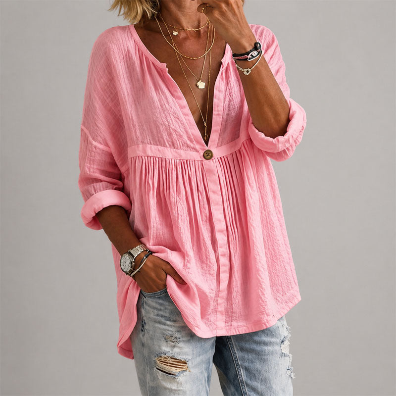 Quinley - Women's Button-Front V-Neck Tunic Blouse