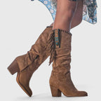 Quinley - Women's Fringe-Trim Suede Knee-High Boots