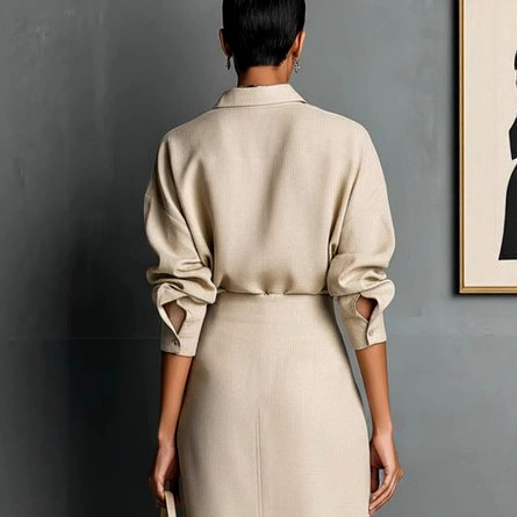 Quinn - Women's Collared Shirt and Midi Skirt Set 2