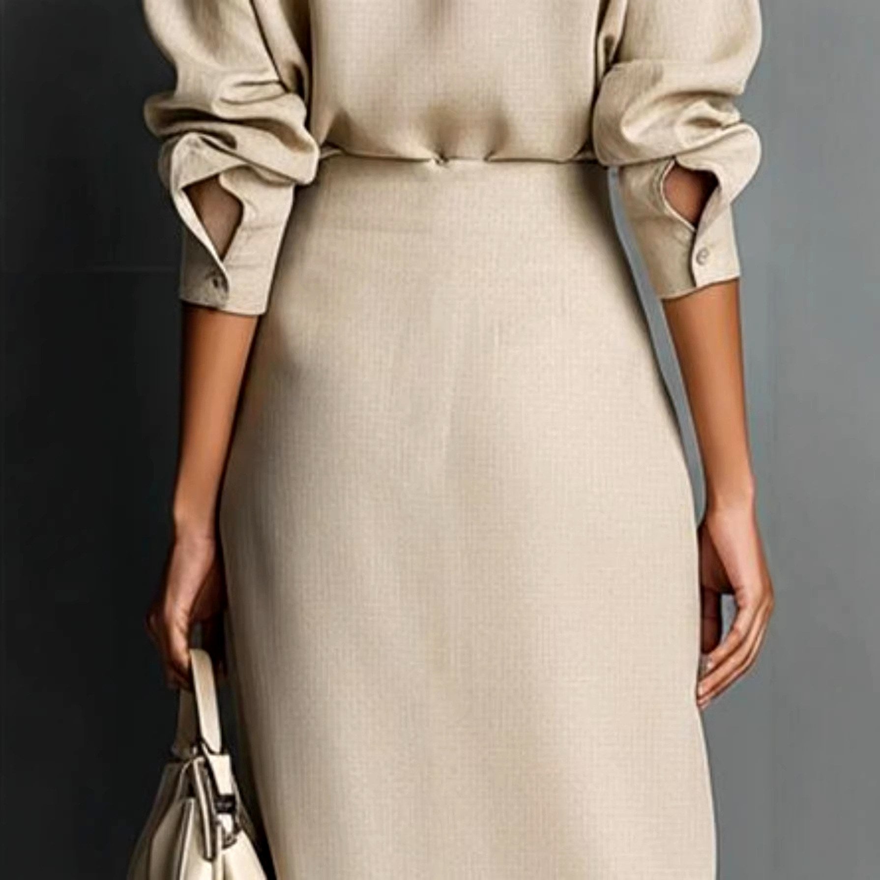 Quinn - Women's Collared Shirt and Midi Skirt Set 3