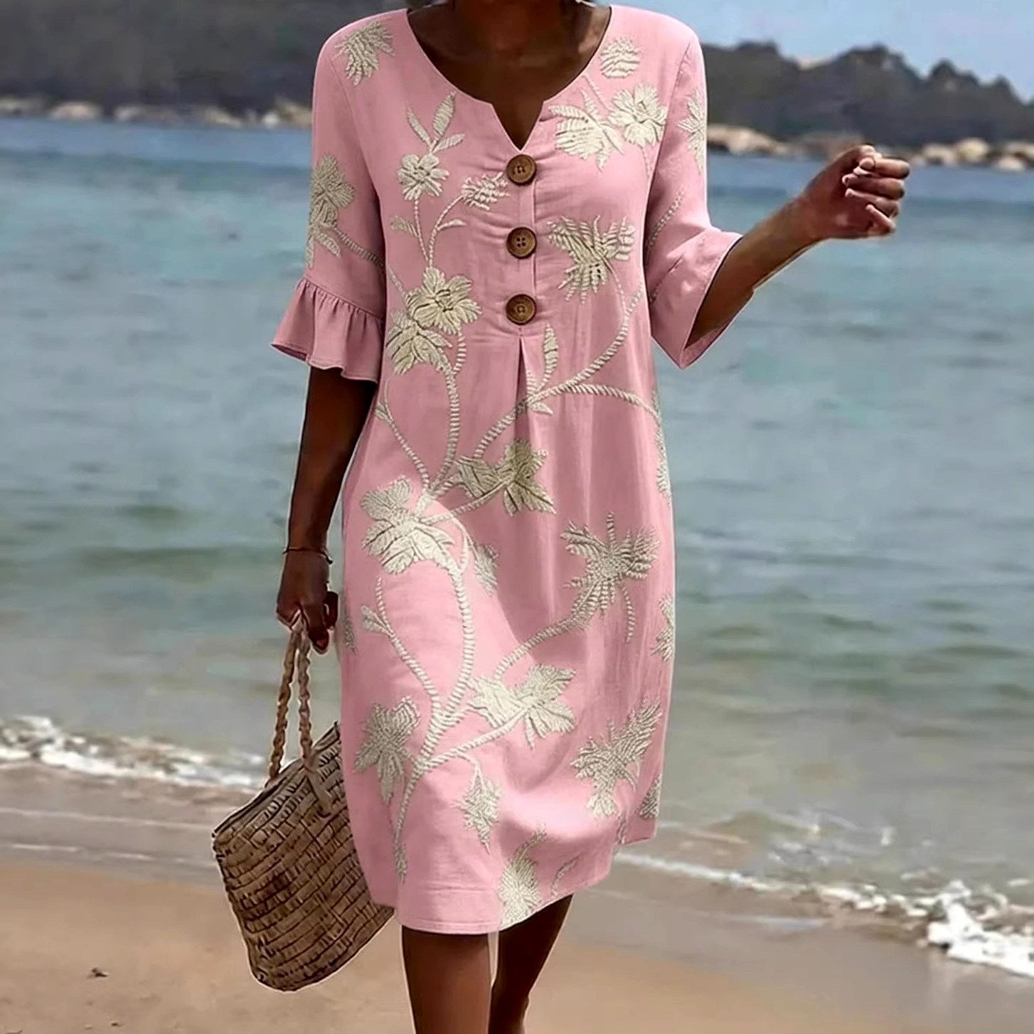 Rachel - Women's Floral Print Button Front Midi Dress 3