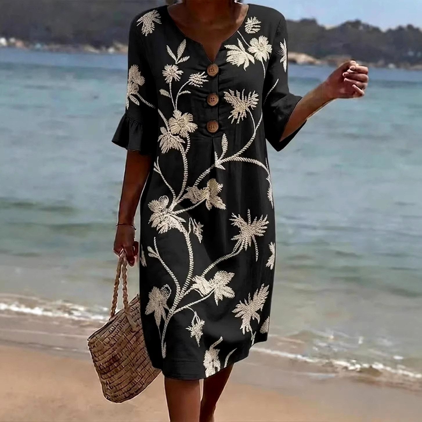 Rachel - Women's Floral Print Button Front Midi Dress 4