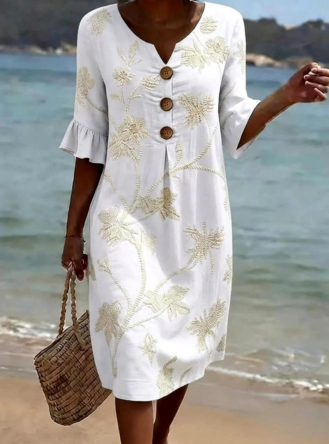 Rachel - Women's Floral Print Button Front Midi Dress 5