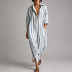 Rachelle - Women's Striped Button-Front Maxi Shirt Dress