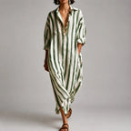 Rachelle - Women's Striped Button-Front Maxi Shirt Dress