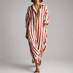 Rachelle - Women's Striped Button-Front Maxi Shirt Dress
