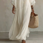 Ramona - Women's Lace V-Neck Flowing Boho Maxi Dress 4