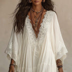 Ramona - Women's Lace V-Neck Flowing Boho Maxi Dress 5