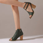 Rebecca - Women's Peep-Toe Block Heels with Dual Ankle Straps