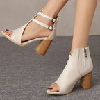 Rebecca - Women's Peep-Toe Block Heels with Dual Ankle Straps