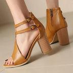 Rebecca - Women's Peep-Toe Block Heels with Dual Ankle Straps
