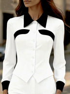 Rebecca - Women's Contrast Collar Button-Front Blouse 2