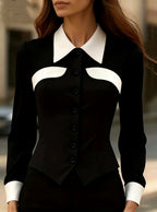 Rebecca - Women's Contrast Collar Button-Front Blouse 3