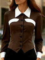Rebecca - Women's Contrast Collar Button-Front Blouse 4