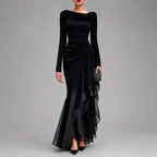 Rebecca - Women's Draped Neck Ruffle Maxi Dress 1