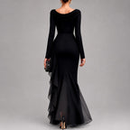 Rebecca - Women's Draped Neck Ruffle Maxi Dress 2