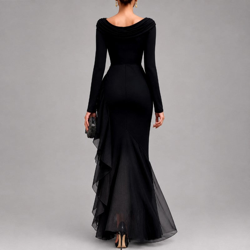 Rebecca - Women's Draped Neck Ruffle Maxi Dress 2
