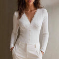 Rebecca - Women's Lace Trim Ribbed Knit Top 1