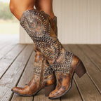 Rhea - Women's Studded Western Knee-High Boots