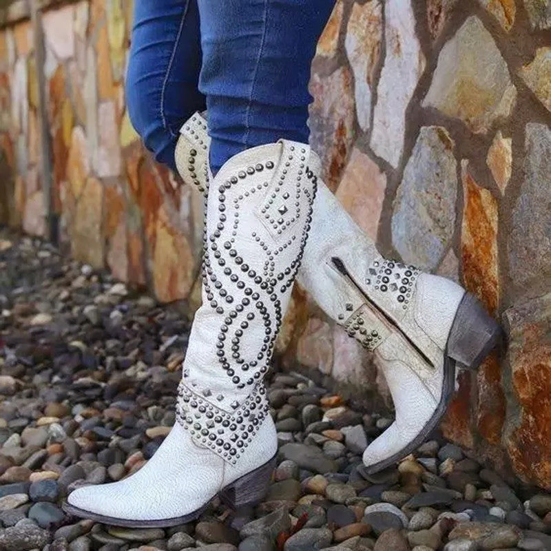 Rhea - Women's Studded Western Knee-High Boots