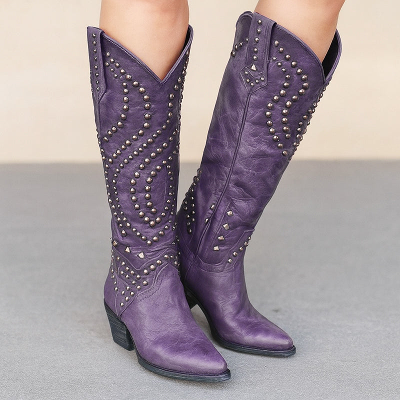 Rhea - Women's Studded Western Knee-High Boots