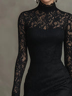 Rosa - Women's Lace Fishtail Maxi Dress with Mock Neck