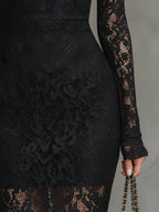 Rosa - Women's Lace Fishtail Maxi Dress with Mock Neck