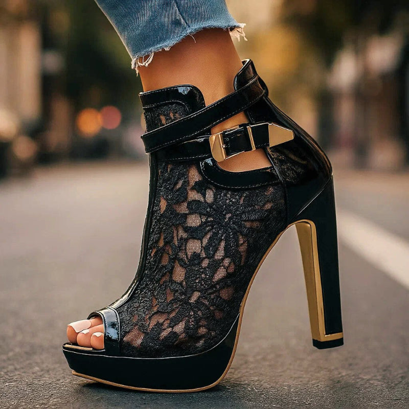 Rosalie - Women's Lace Peep-Toe Platform Heels
