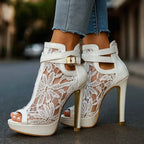 Rosalie - Women's Lace Peep-Toe Platform Heels