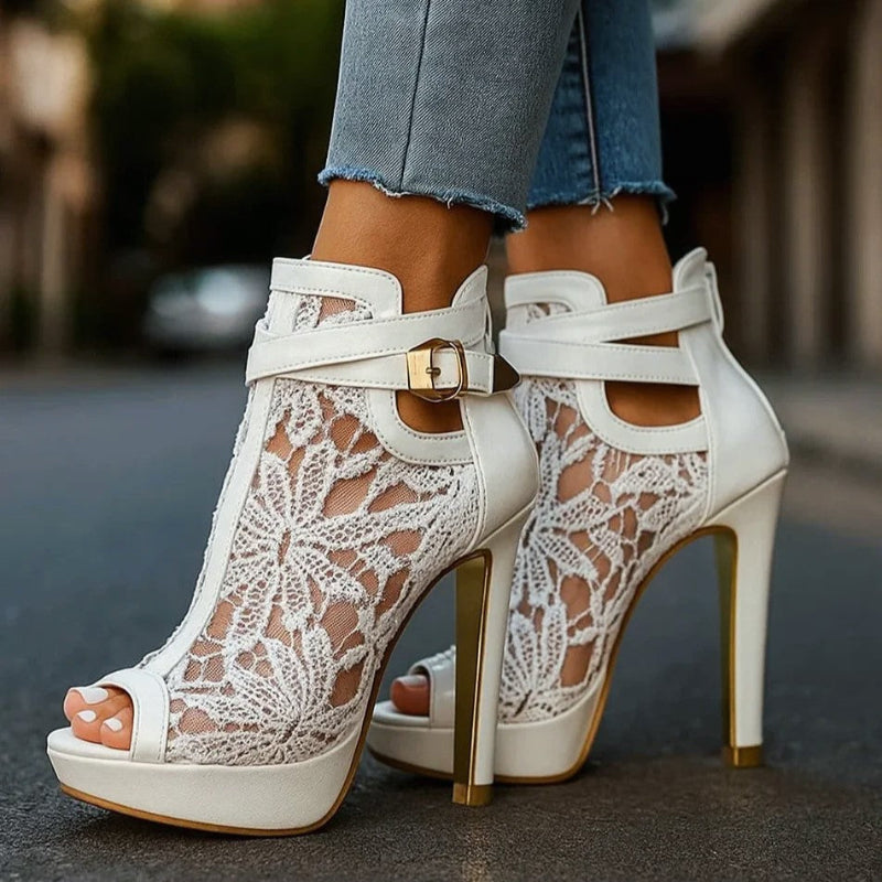 Rosalie - Women's Lace Peep-Toe Platform Heels